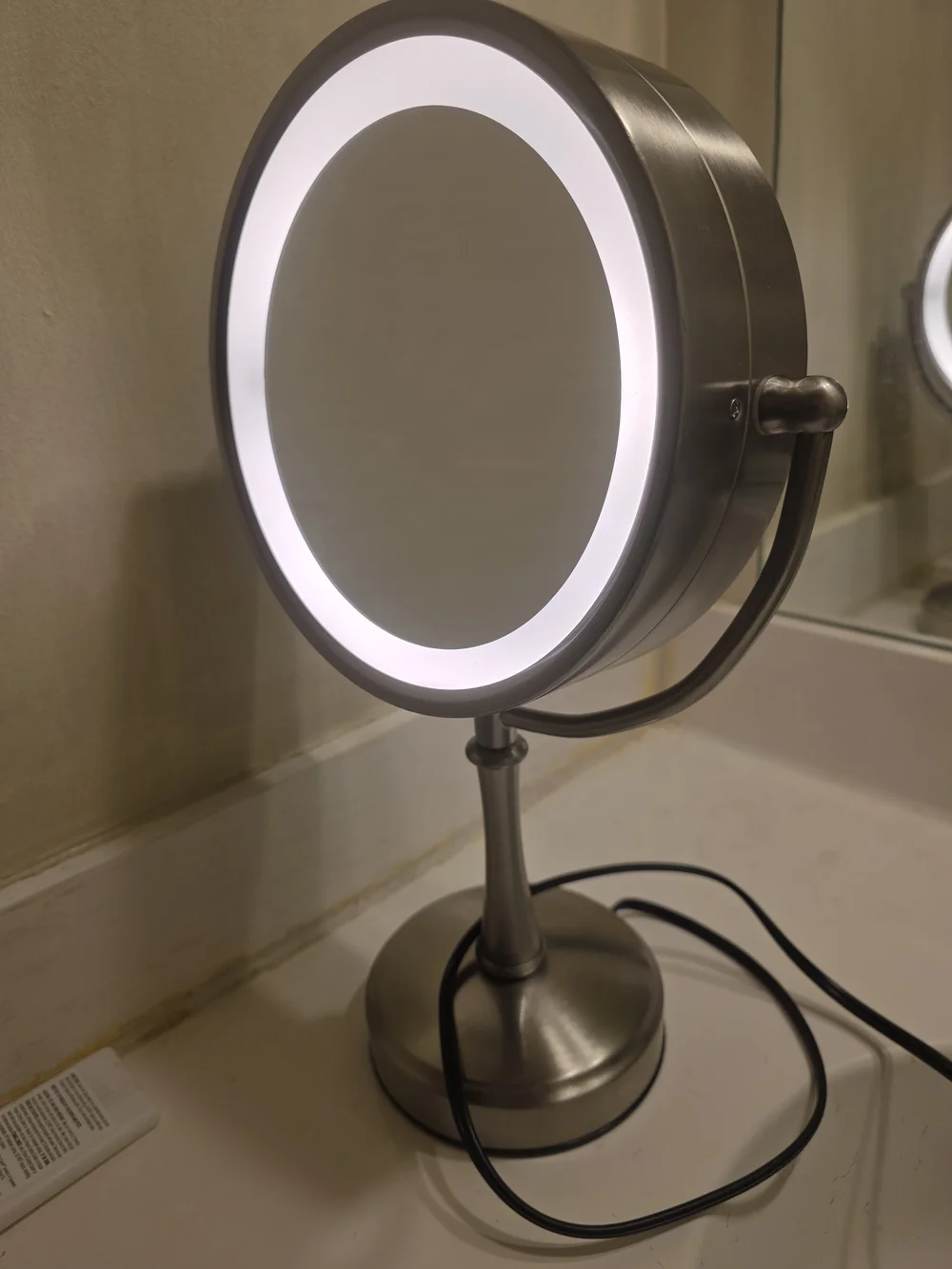 Brushed Nickel Lighted Makeup Mirror - Silver